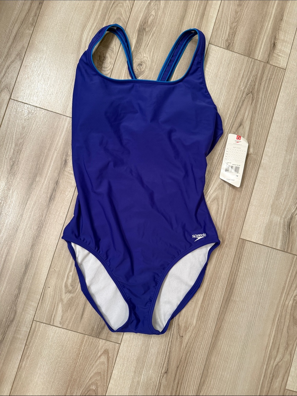 Speedo Solid Deep Blue Athletic One-Piece Swimsuit - size 14
